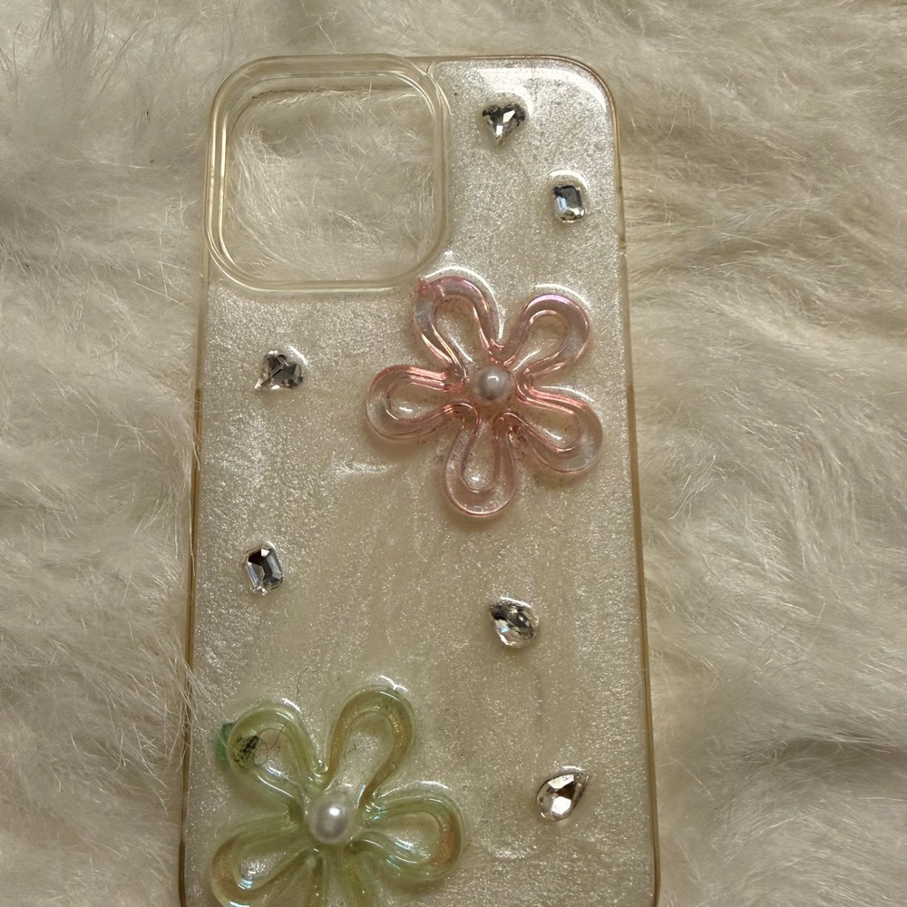 iPhone 16 pro max Floral Clear Phone Case with Pink and Green Accents